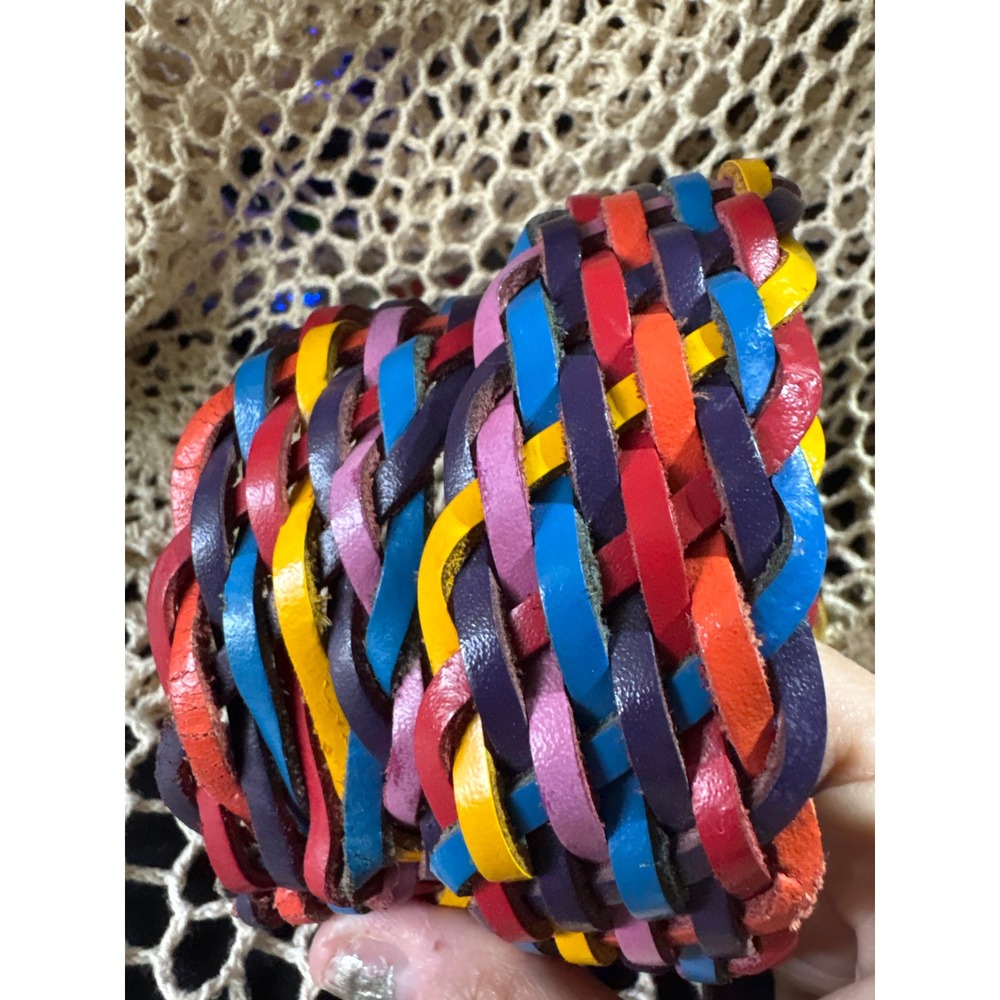 Vintage Multicolor Braided Leather Belt Womens M L Purple Red Yellow Y2K - Picture 3 of 5